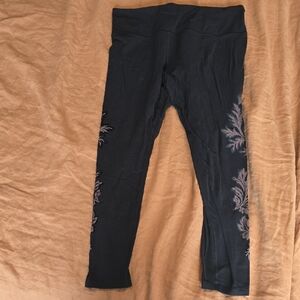 Athleta Black Leggings with Floral Pattern